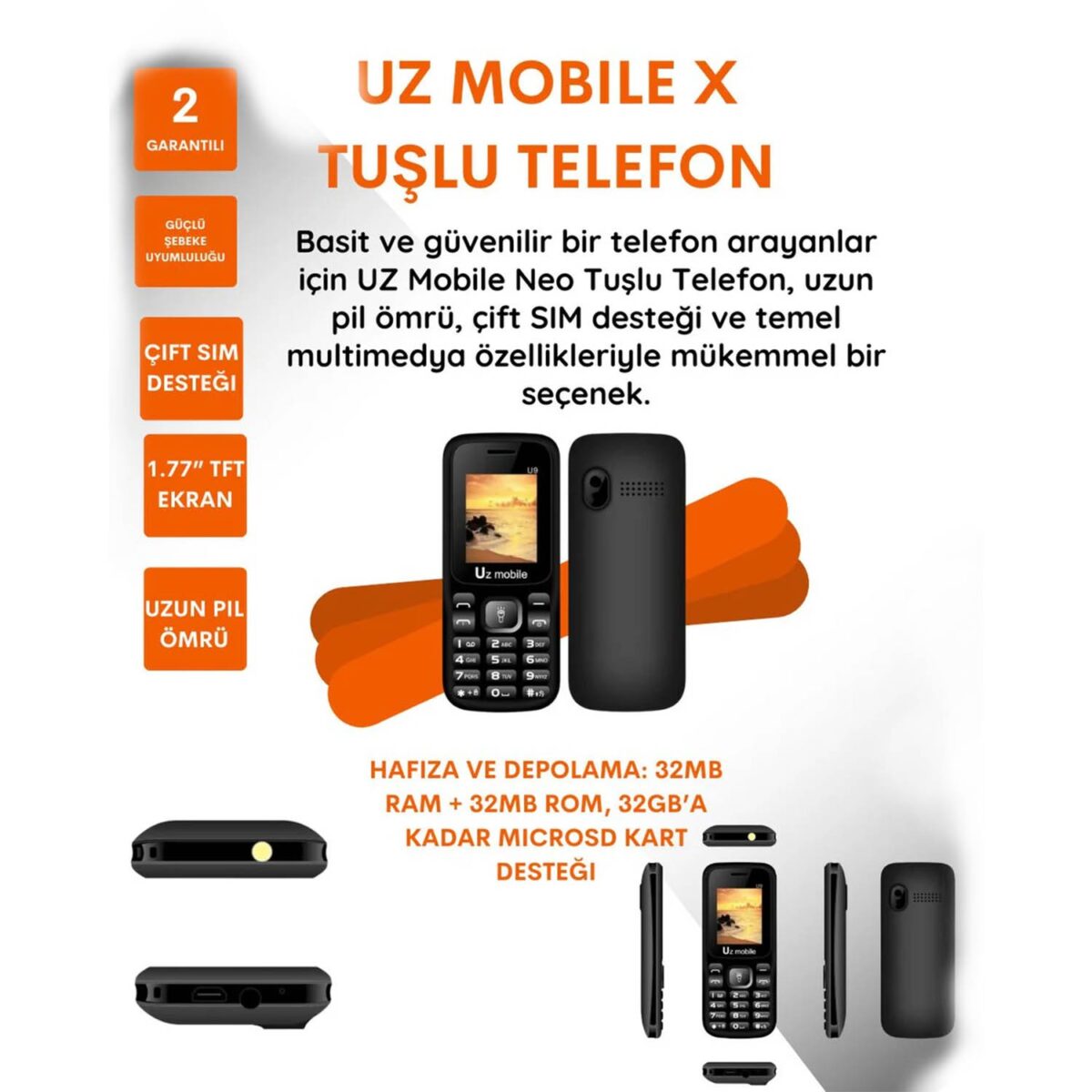 UZ Mobile Tuşlu Asker Telefonu (BTK Kayıtlı) - Görsel 2